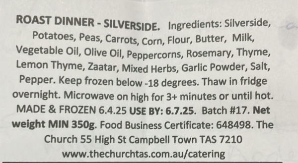 Frozen Budget Community Meals - ROAST DINNER - SILVERSIDE