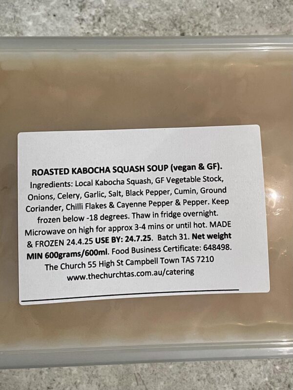 Roasted Kabocha Squash Soup (vegan & gf) Frozen Meals Campbell Town Tasmania