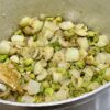 the beginning of the soup process - onions, celery, herbs, spices, starting that flavour base