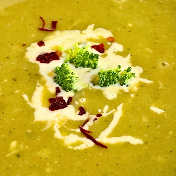 Serving suggestion- cream or yogurt with chilli flakes and tiny broccoli floretts