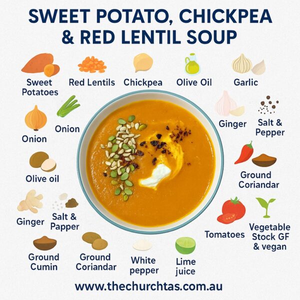 Sweet Potato, Chickpea & Red Lentil Soup