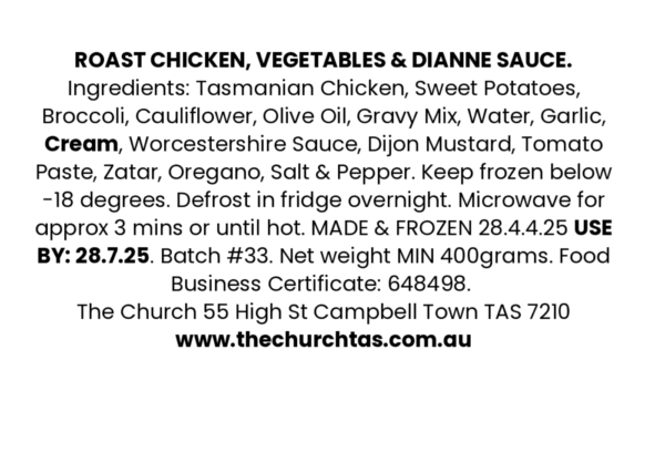 Roast Chicken, Vegetables & Dianne Sauce Batch 33