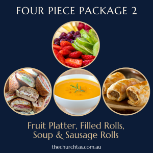 Four Piece Package 2 - Fruit Platter, Filled Rolls, Soup & Sausage Rolls